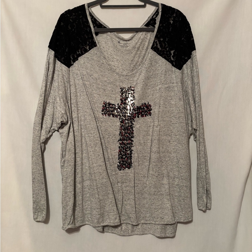 Lane Bryant 26/28 Gray Sequin Cross Blouse